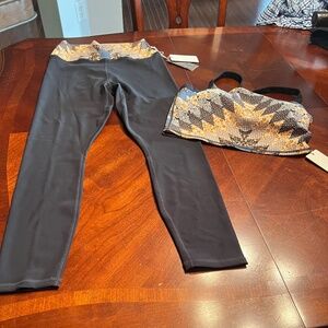 Z Supply Active Rib Quilt Legging & Golden Rib Quilt Bra Sz L